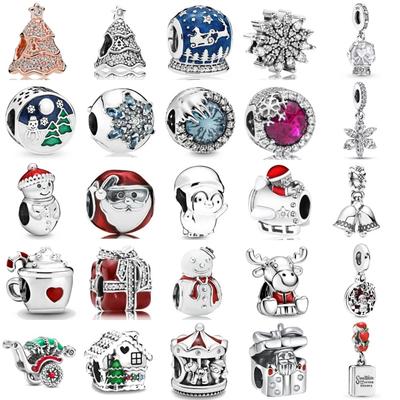 925 Silver Christmas Bell Snowman Pendant Bead for Original Charms Bracelet Jewelry Accessories Gift