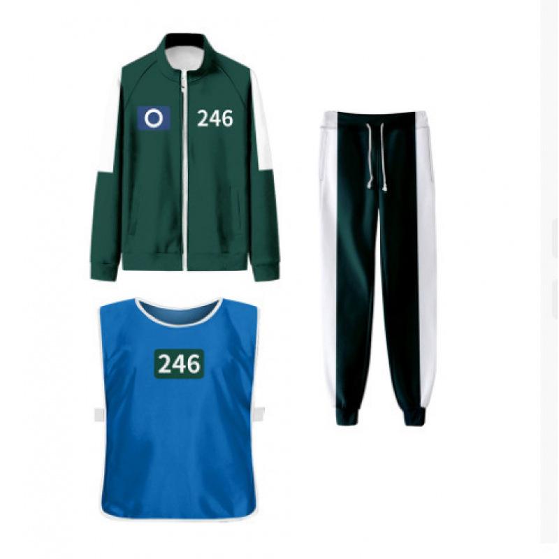 

Children s Dark Green Three-Piece Sportswear Set: Autumn Stand Collar Zipper Hoodie with Vest 150