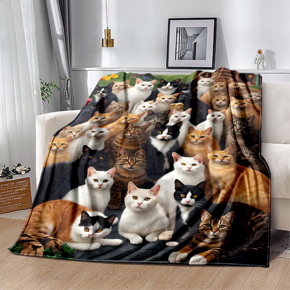Cats In A Garden Flannel Blanket,Lightweight,Office Blanket,Sofa Blanket,Comfortable Blanket
