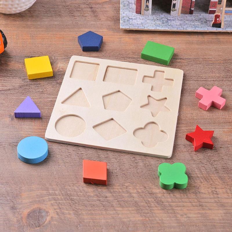 Wooden Puzzle Geometric Shapes 3D Puzzle Montessori Toys Sorting Math Preschool Learning Wood Puzzles Toys For Kids