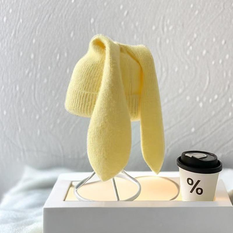New Autumn and Winter Fashion Personalized Knitted Hat Warm Thickened Solid Color Cute Rabbit Ear Hat Women