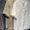 Herren Leinen Stehkragen Kurzarm T-Shirt Ultra-dünn Lockerer Schnitt Vintage Stil Sommer Freizeithemd Jugendmode