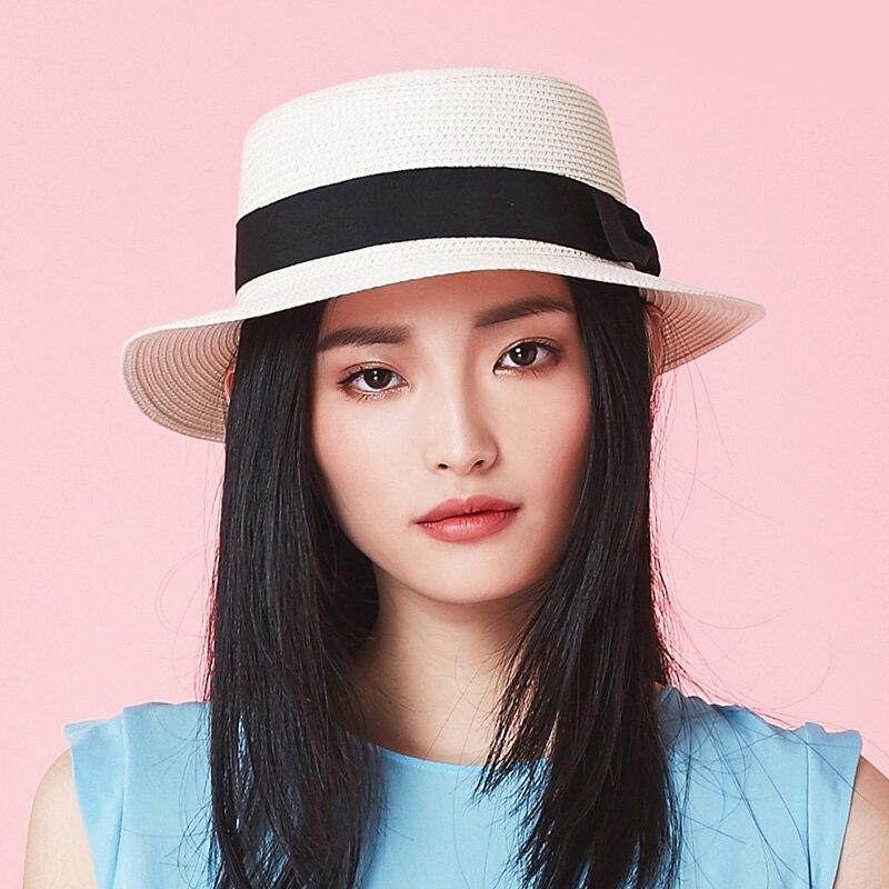 Female Casual Panama Hat Lady Women Flat Brim Bowknot Straw Cap Girls Sun Hat Female Casual Panama Hat Lady Women Flat Brim Bowknot Straw Cap Girls Sun Hat