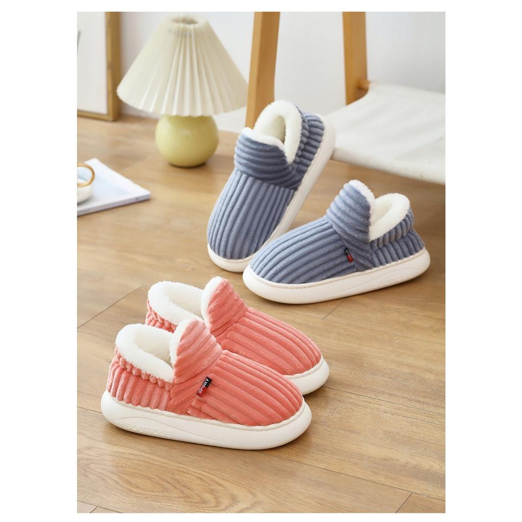 Damen Gemütliche Winterhausschuhe mit Plüschfutter - Weiche, Warme und Atmungsaktive Weiße Kunstfellbesätze, Rutschfeste EVA-Sohle Enganliegende Hausschuhe | Geripptes Stoffäußeres