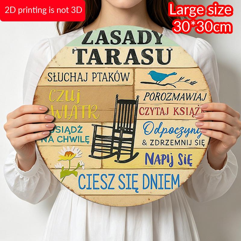1pc of 2D Flat, Round Polish Aluminum Sign, Vintage Decorative Plaque About "Patio Rules", "Relax Your Mind" Decor Sign, Suitable for Decorating