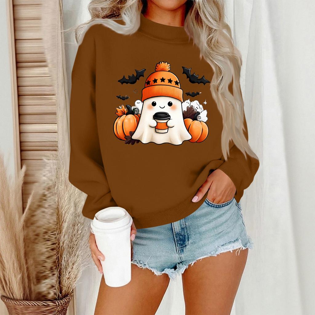 Women's Casual Fashion Round Neck Long Sleeve Halloween Printed Sweatshirt