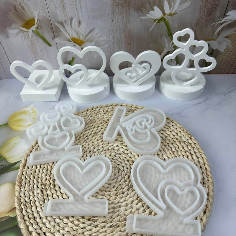 Heart Candlestick Molds Love Heart Candle Holder Molds with Base for DIY Craft Tealight Candle Holder Room Decorations