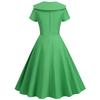 Retro Women Dress Turn-down Collar Shortn Sleeves A-line Big Swing Buttons Slim Fit Solid Color 50s Ball Prom Midi Dress