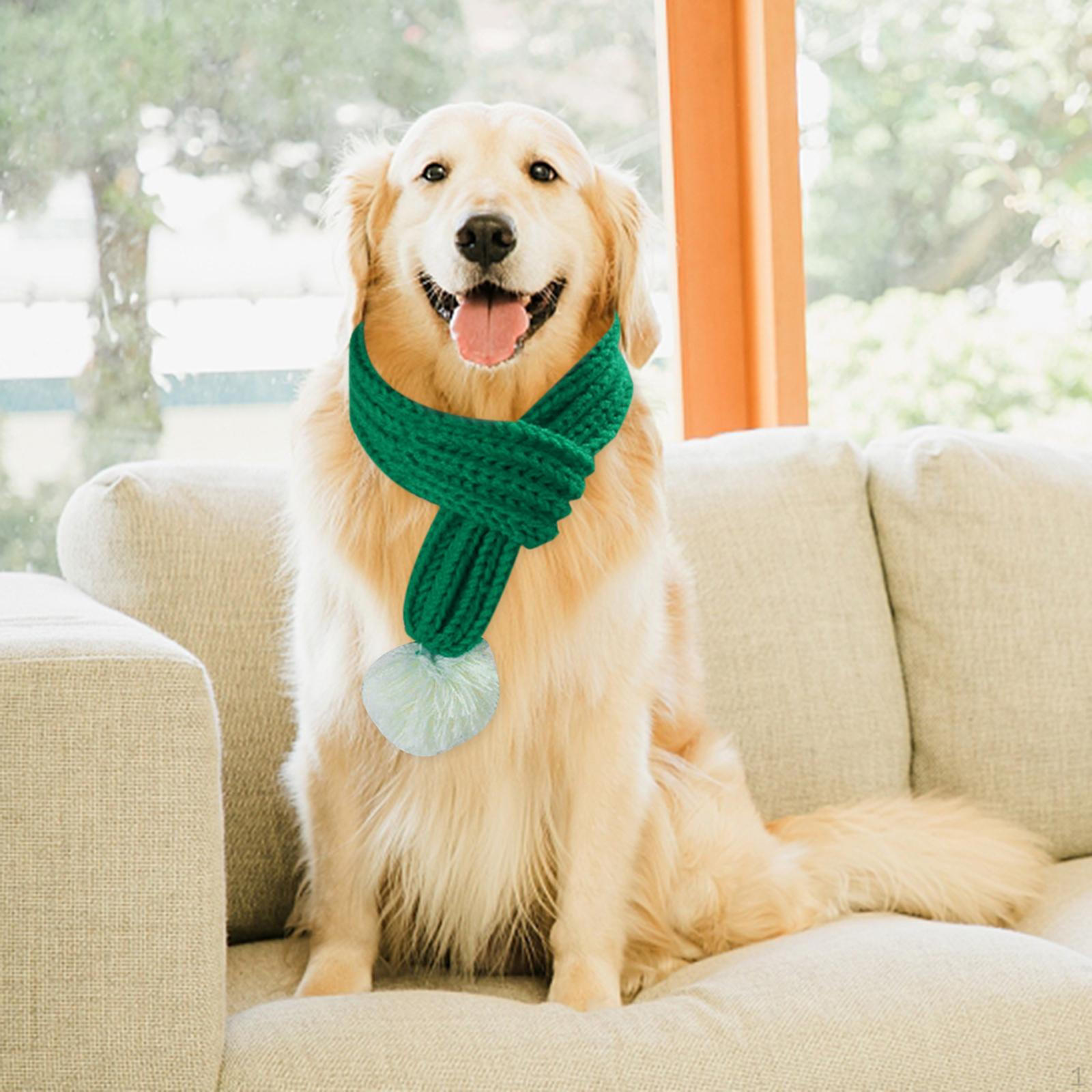

Christmas Dog Knitted Scarf with White Warm Bandana Winter Holiday Pet Accessories Cat for Green M