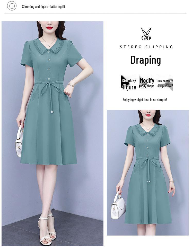 Chic Short-Sleeved Slim Fit Summer Dress for Women - Mid-Length, Belly-Covering, Goddess Style