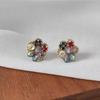 Vintage Trendy Glass Colorful Crystal Material Flower Stud Earrings Women Simple Unique Popular Wedding Banquet Jewelry Gifts