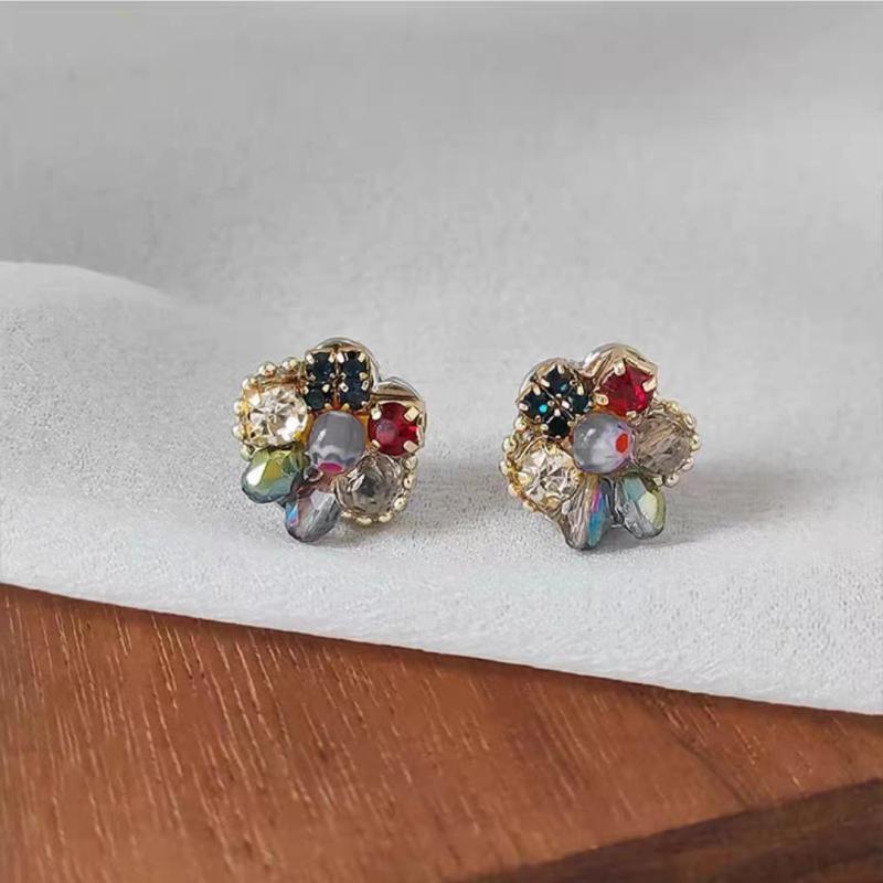 Vintage Trendy Glass Colorful Crystal Material Flower Stud Earrings Women Simple Unique Popular Wedding Banquet Jewelry Gifts