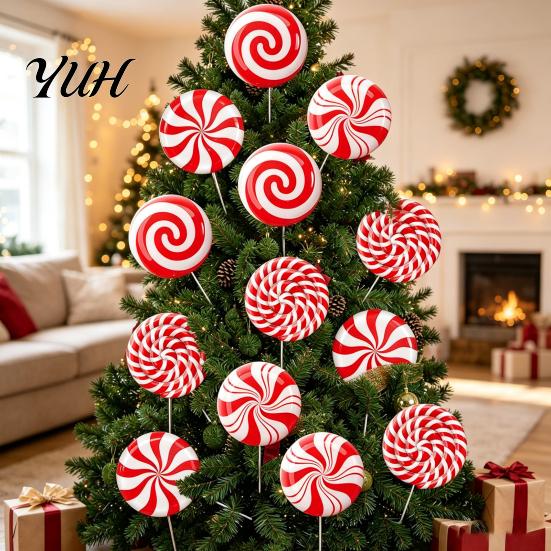 Weather Resistant Christmas Lawn Art 12Pcs Candy Yard Stakes, Hollow Board Garden Decor with Metal Spikes, Easy Install Signs Red White Green Outdoor