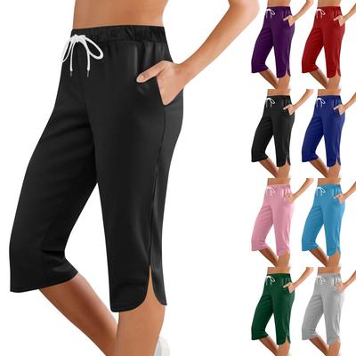 Pantaloni de trening de vară pentru femei, modă, yoga, casual, culoare solidă, cu buzunare, pantaloni până la genunchi