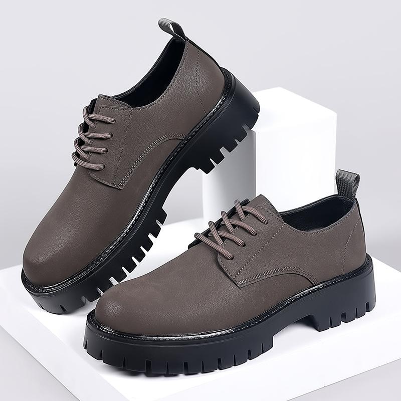 Frühling Herbst Leder Plateau Schuhe Herren Mode Koreanisch Rutschfest Britisch Lässig Herrenschuhe Einfarbig Arbeitsschuh Männlich
