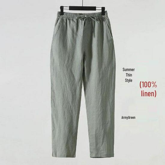 Men's Summer Cotton Linen Loose-Fit Casual Pants, Plus Size, Straight Leg, Chinese Style