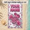 Hearts Theme Soft Beach Towel Personalized Custom Name Text Towel Portable for Beach Pool Travel