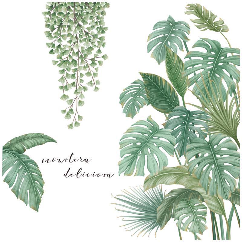 Nordic Monstera Tropical Wall Stickers - Fresh Pastoral Door Decor (ZDB-2172)