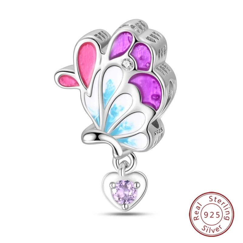 Springtime Copper Sparkling Zircon Colorful Butterfly Charms Beads Fit Pendants Bracelets Diy Birthday Jewelry Gift