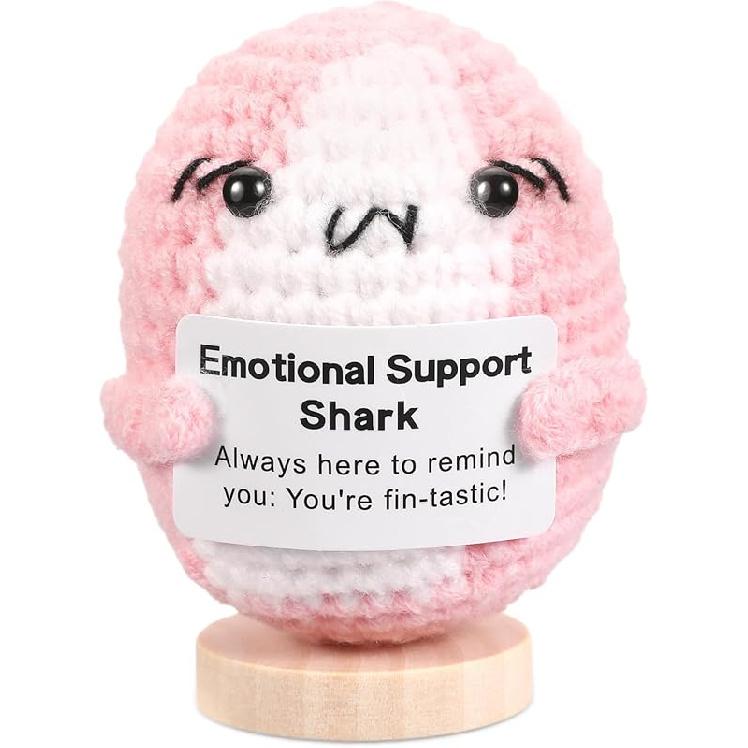 5PCS Emotional Support Crochet Doll with Base, Positive Crochet Vegetables Fruits with Positive Card Handmade Knitted Dolls Plush Cheer Up for