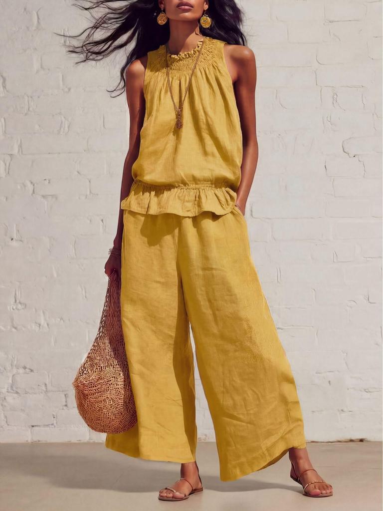 Europäisches & Amerikanisches Damen Retro Bohemian Rüschen Baumwoll-Leinen Zweiteiliges Set für Frühling und Sommer 2026