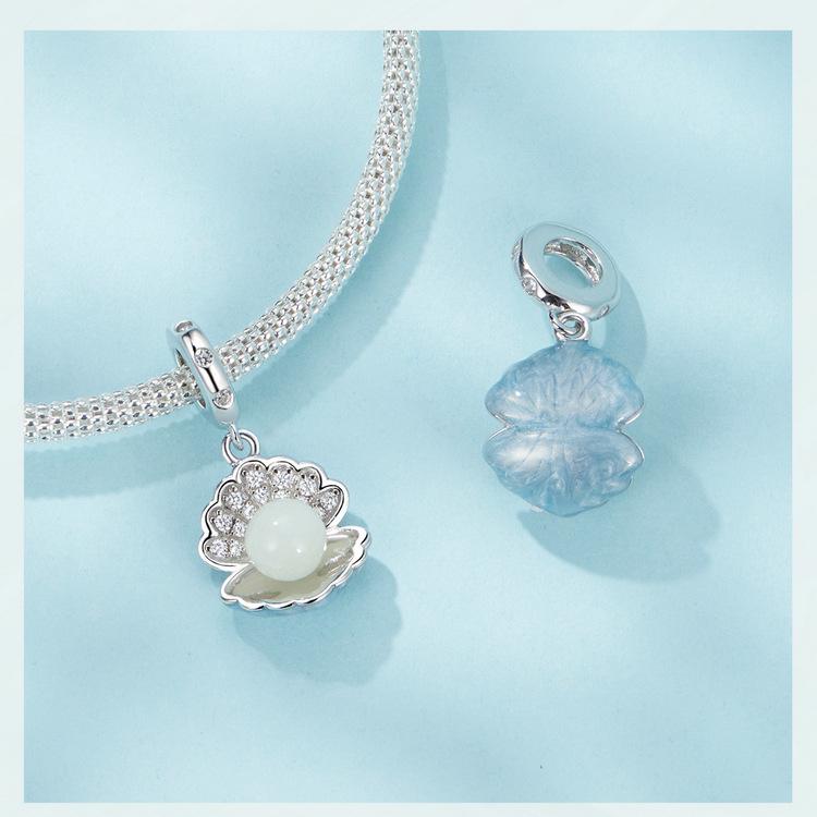 Avele Luminous Shell Pendant: Exquisite Ocean Style S925 Sterling Silver DIY Beaded Jewelry