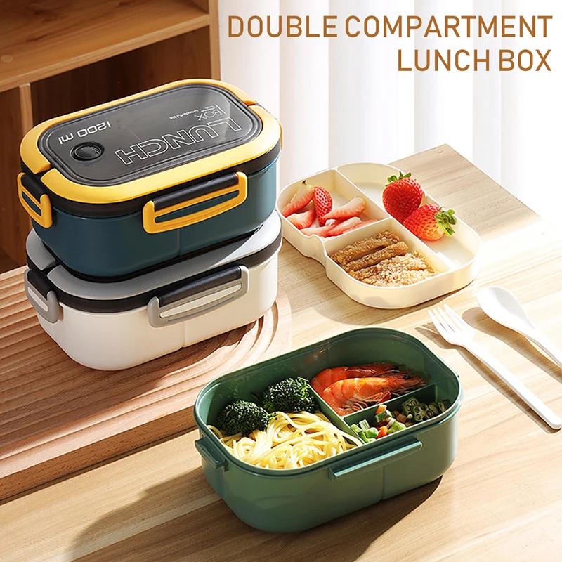 1pc Bento Box Lunch Box Double Layered Lunch Box With Spoon & Fork High Capacity Food Containers Leakproof Eco-Friendly BPA