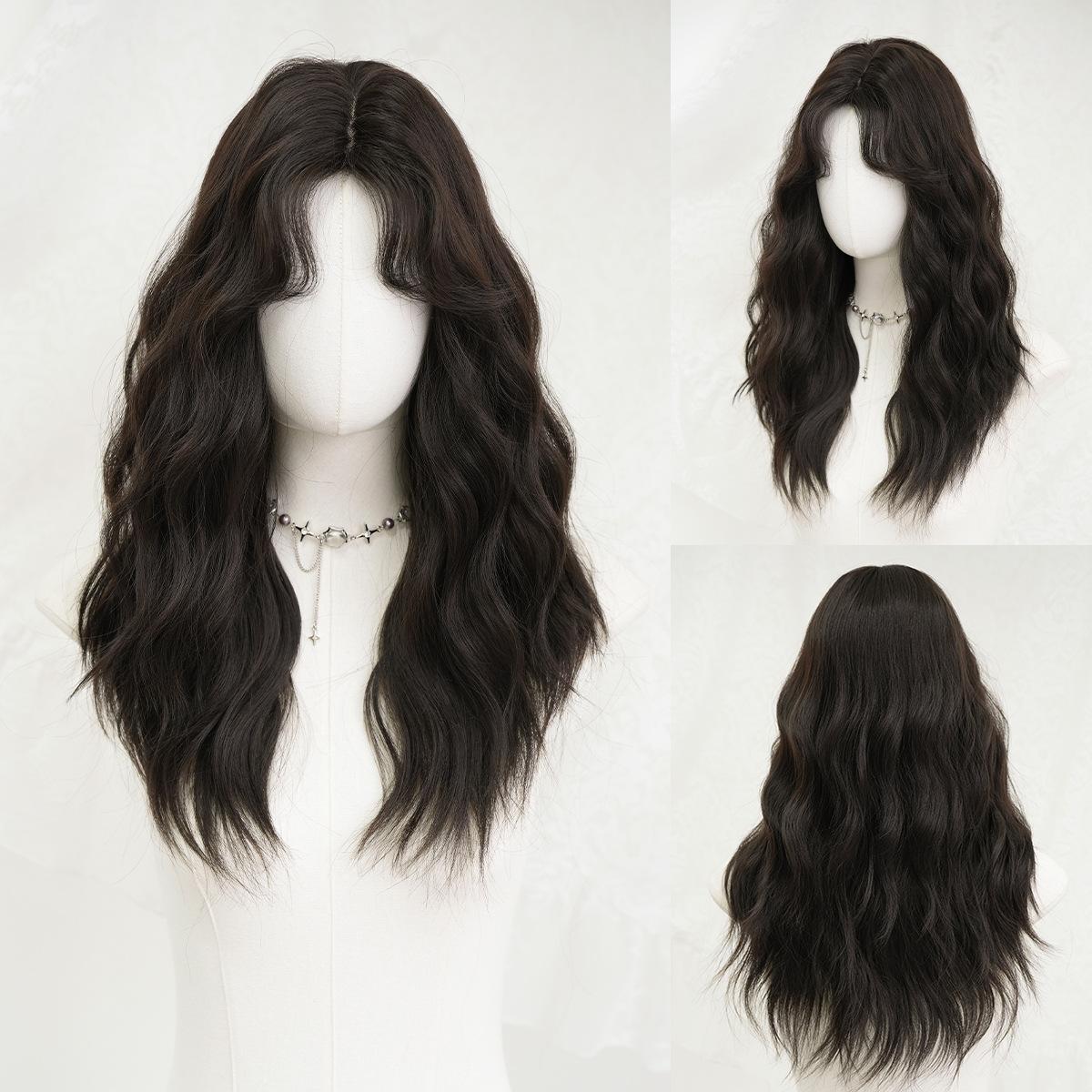 

Темно-коричневый шерстяной кудрявый парик для женщин - Челка-шторка, Розовая сетка, Полная шапочка, Готов к термоукладке и стрижке, Натуральный объемный на каждый день 60cm чёрный