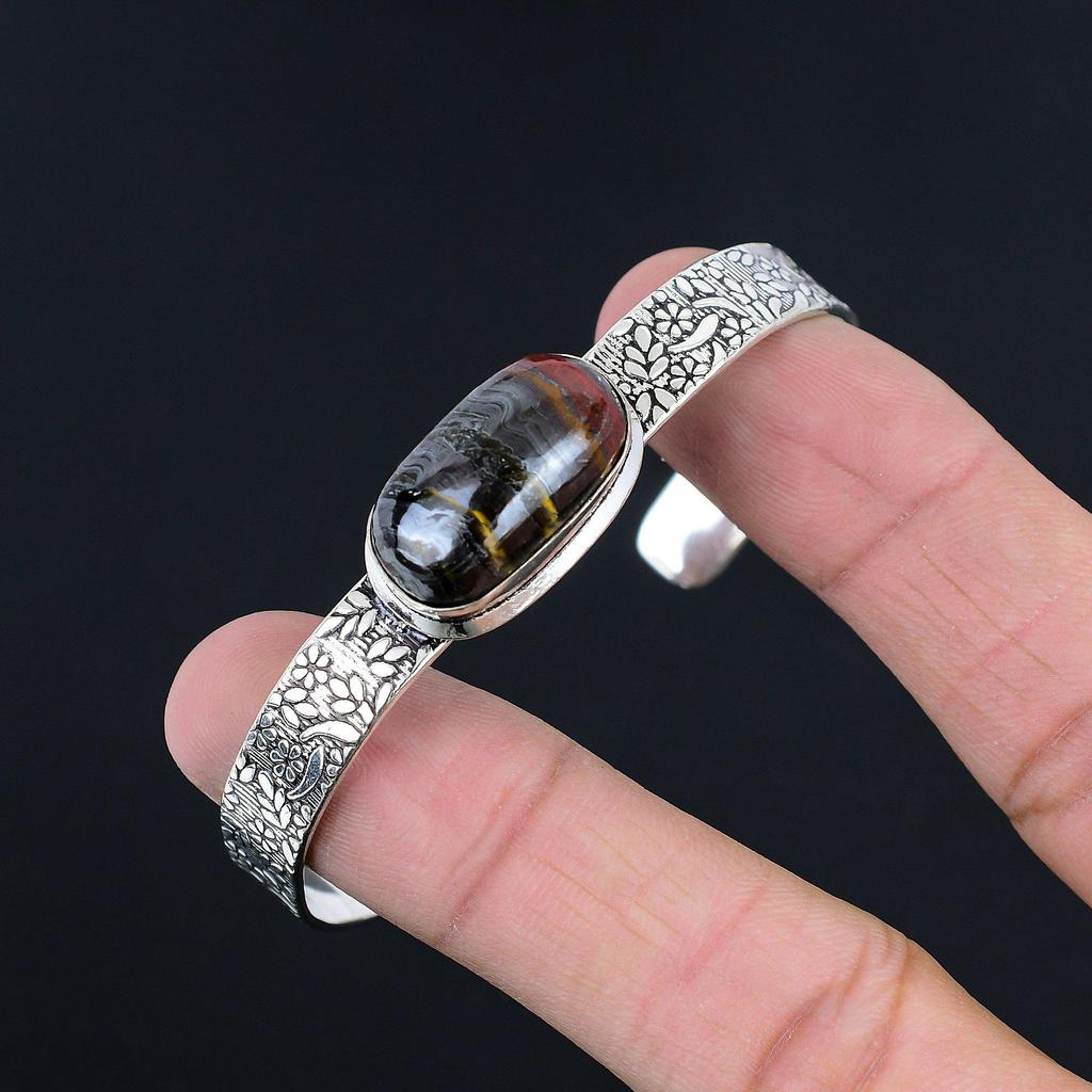 Daughters Day Deal Sterling Silver Iron Tiger Eye Stone Wedding Bangle Jewelry
