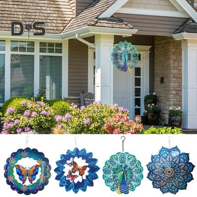 Decorazione per girandola a vento con farfalla 3D con gancio per interni ed esterni, cortile, portico, acciaio inossidabile, colorato, fiore di pavone, carillon di vento, ornamento da appendere
