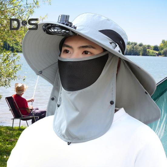 Fisherman Hat with Removable Fan Rotatable USB Fan Wide Brim Sun Hat UPF50+ Protection Adjustable Circumference Fishing Hat