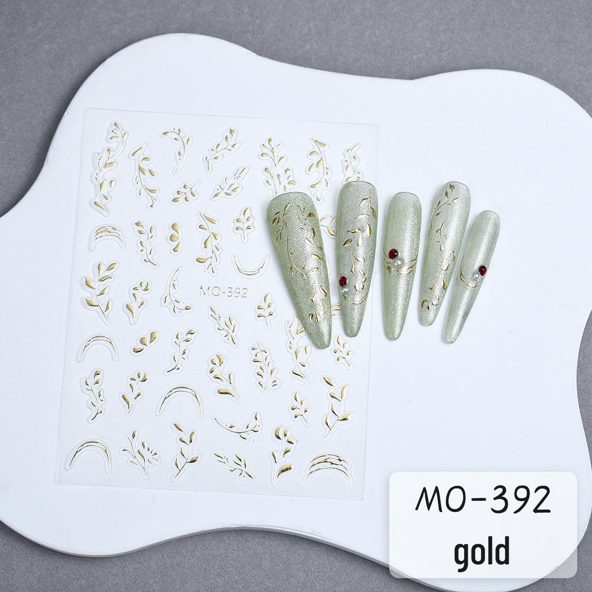 Trendy Hot-Selling Nail Art Stickers: Embossed Golden Branches & Jade Leaves with Gold and Silver Gilding in New Chinese Style.