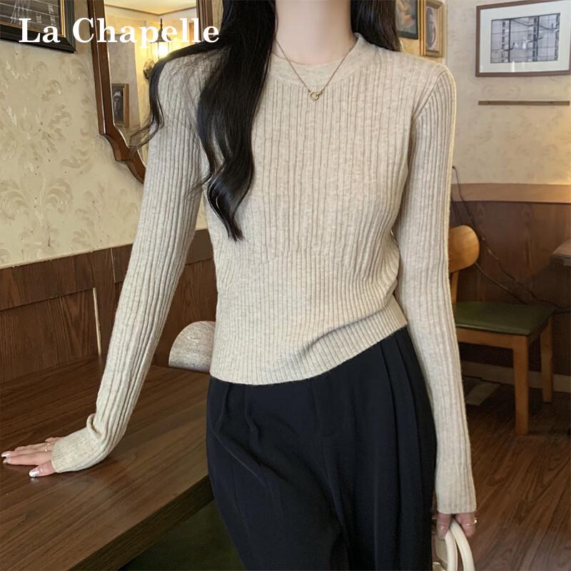 La Chapelle Women's Slim Fit Crew Neck Long Sleeve Knit Top
