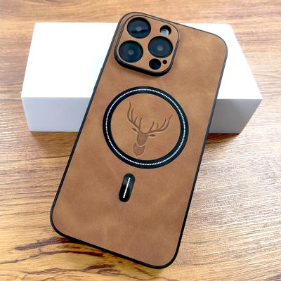 Luxuriöse PU-Leder Hirsch Hülle für iPhone 17 Air 16 15 14 13 12 11 Pro Max Plus 16E 15Pro 14Pro 13Pro Magsafe Kabellose Ladeabdeckung