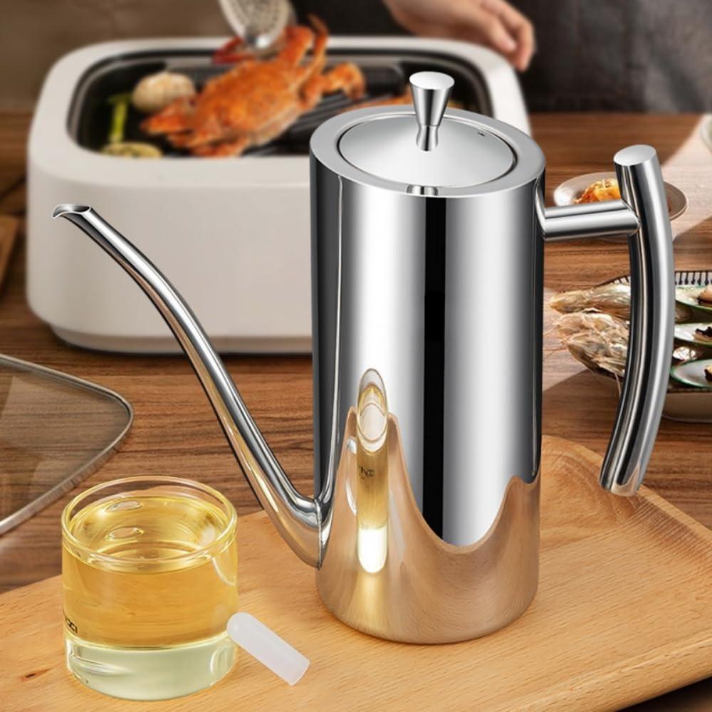 Premium Stainless Steel Oil Dispenser Bottle Kitchen Cruet 700ml/24oz Anti-Leakage Oil Pot Container for Kitchen Cooking