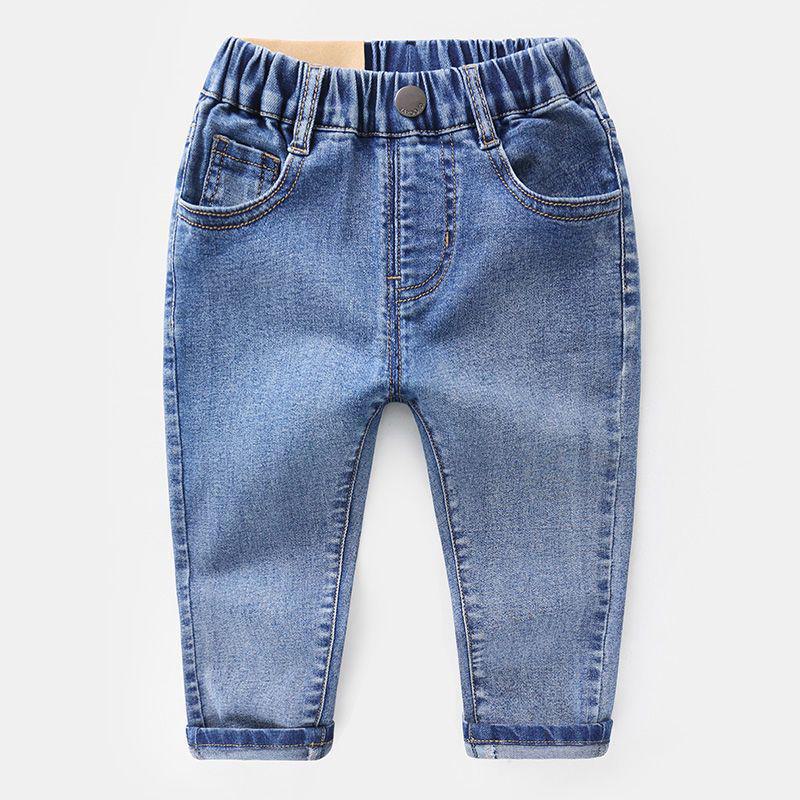 2024 Boys' Elastic Jeans: Stylish, Velvet-Lined, Loose-Fit Long Pants for Spring, Autumn, and Winter