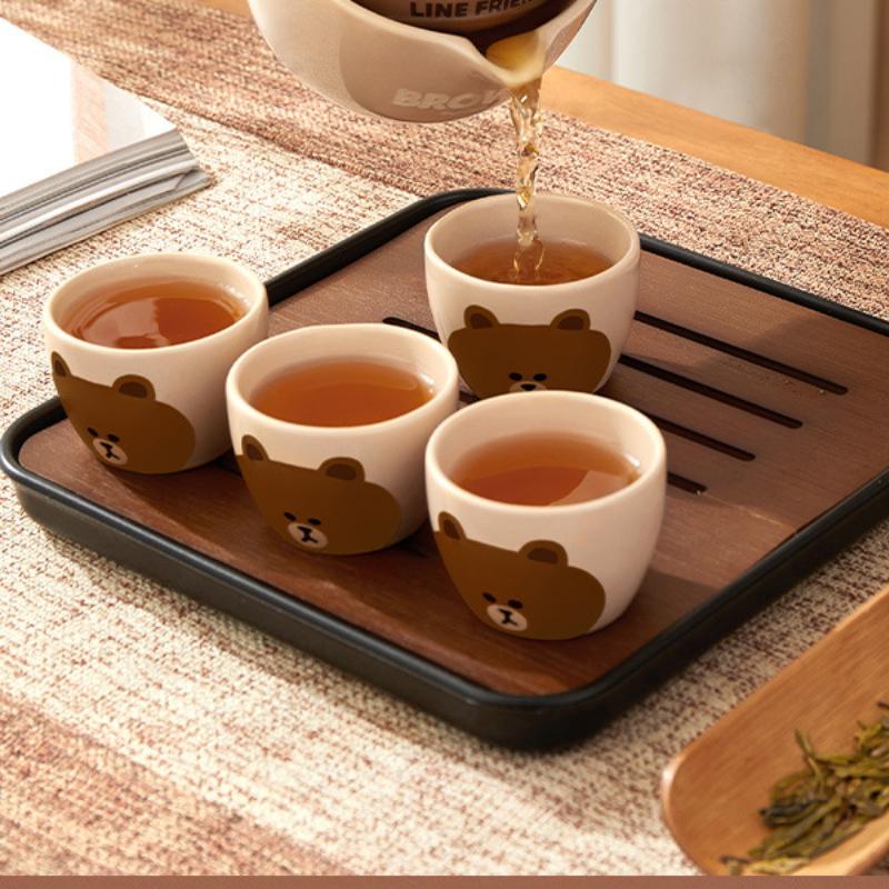 Creative Bear Ceramic Tea Set 1 Pot 4 Cups Portable Kung Fu Tea Set Traveling Lazy Side Handle Pot Quick Cup Bubble Tea Tray