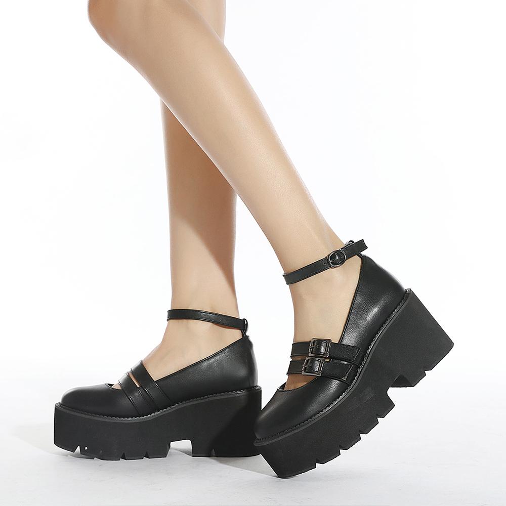 Gdgydh Womens Pumps School Cosplay Shoes Ankle Strap Chunky Heels Platform Creepers Shoes Fashion Buckle Comfortable Mary Janes