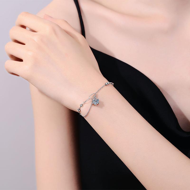 Korean Style Luxury Moissanite Bracelet for Women - 1 Carat D Color, S925 Sterling Silver.