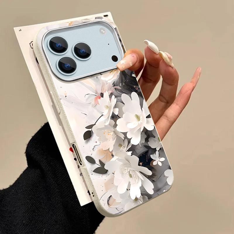 Ink Flower Design Leather Texture TPU Phone Case For iPhone 17 16 Pro Max 15 14 13 Pro Max 11 Anti Scratch Soft Silicone Cover