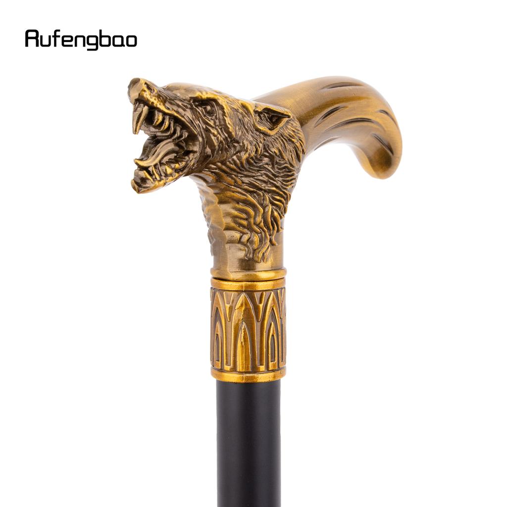 Yellow Wolf Head Biting Walking Cane Fashion Decorative Walking Stick Gentleman Elegant Cosplay Cane Knob Crosier 92cm