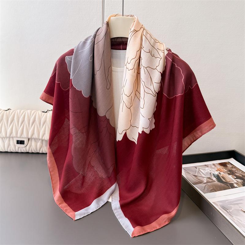 Handkerchiefs Hair Cotton Linen Scarf 90*90Cm Print Satin Big Square Silk Scarves Shawl Wraps Women Luxury Hijab Headband