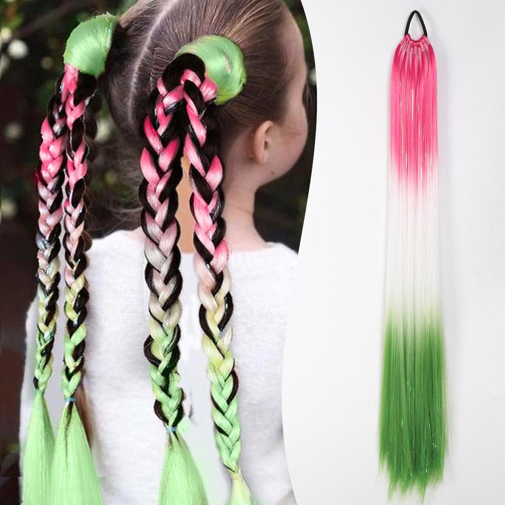 Fialová Červená Růžová Copánková Třpytivá Prodlužovací Gumička do Vlasů Syntetické Pletené Vlasy Pro Děti Dívky Den Šílených Vlasů Odvážné Vlasy