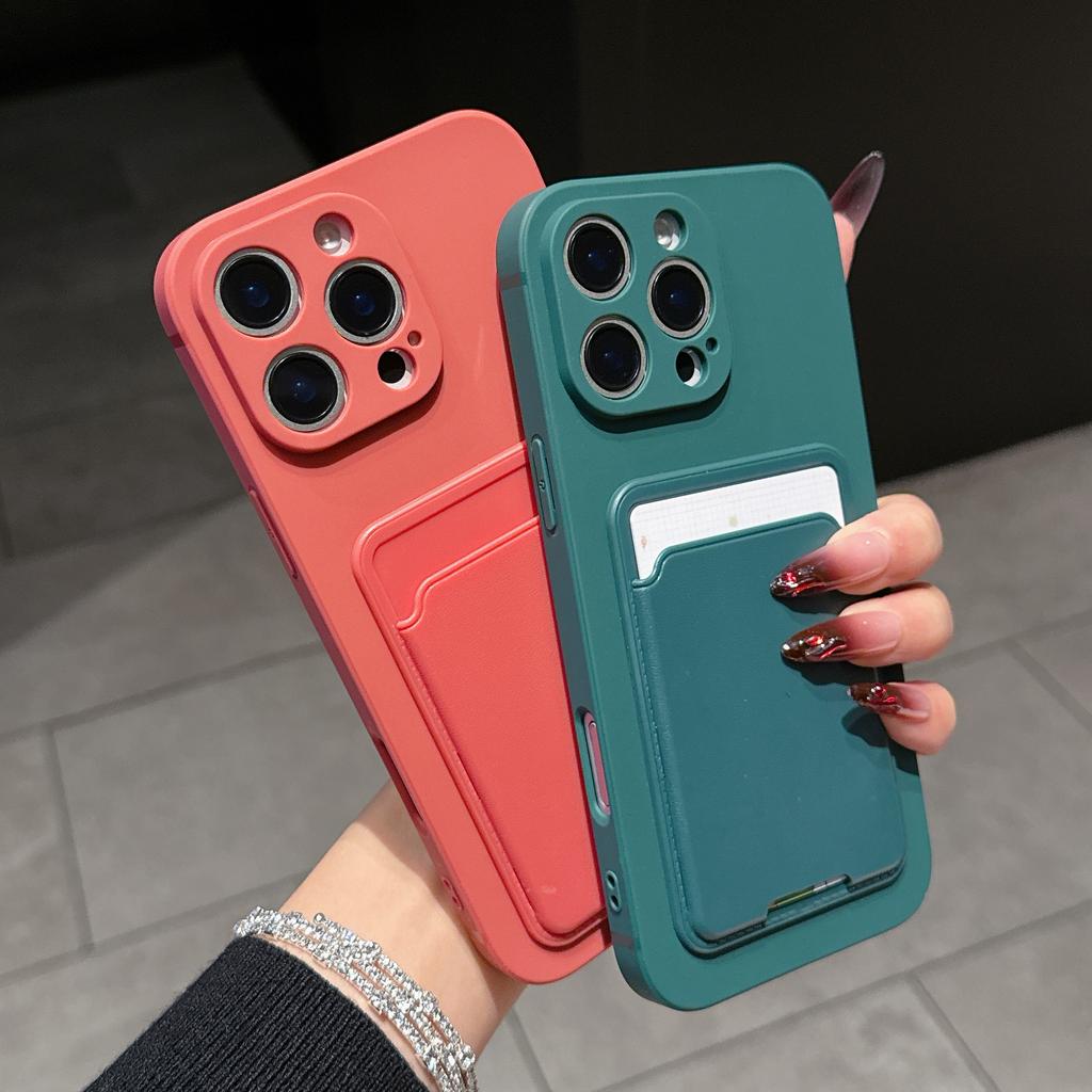 with card holder phone case for iphone 16 13 14 12 11 15 17 pro max soft Silicone cover for iphone x max funda Camera protection