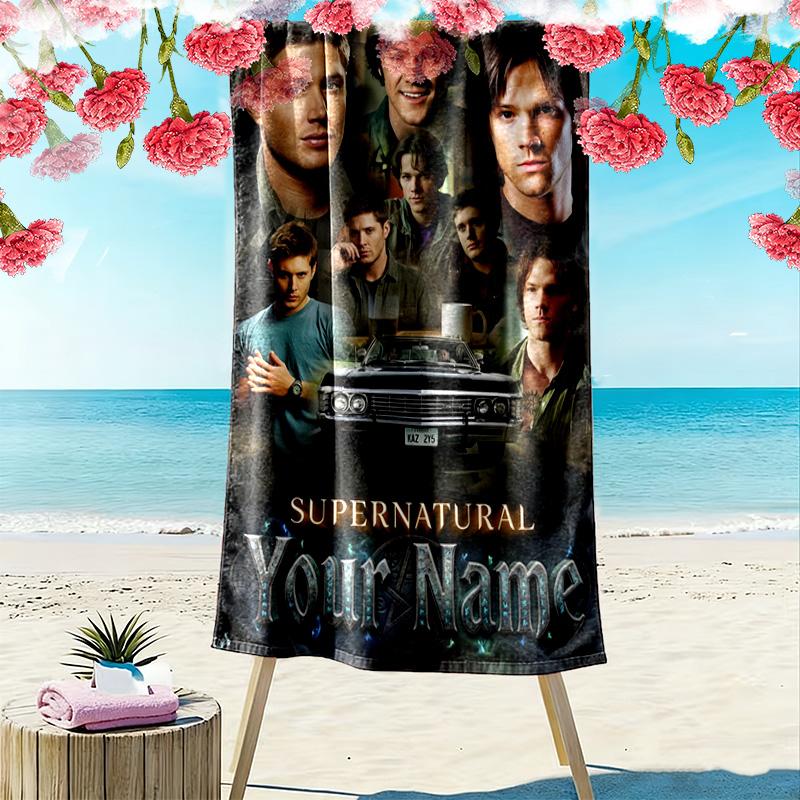 Name Custom Supernatural Hunting Brothers Print Beach Towel, Large Soft Quick Dry Towel for Beach Camping Swimming