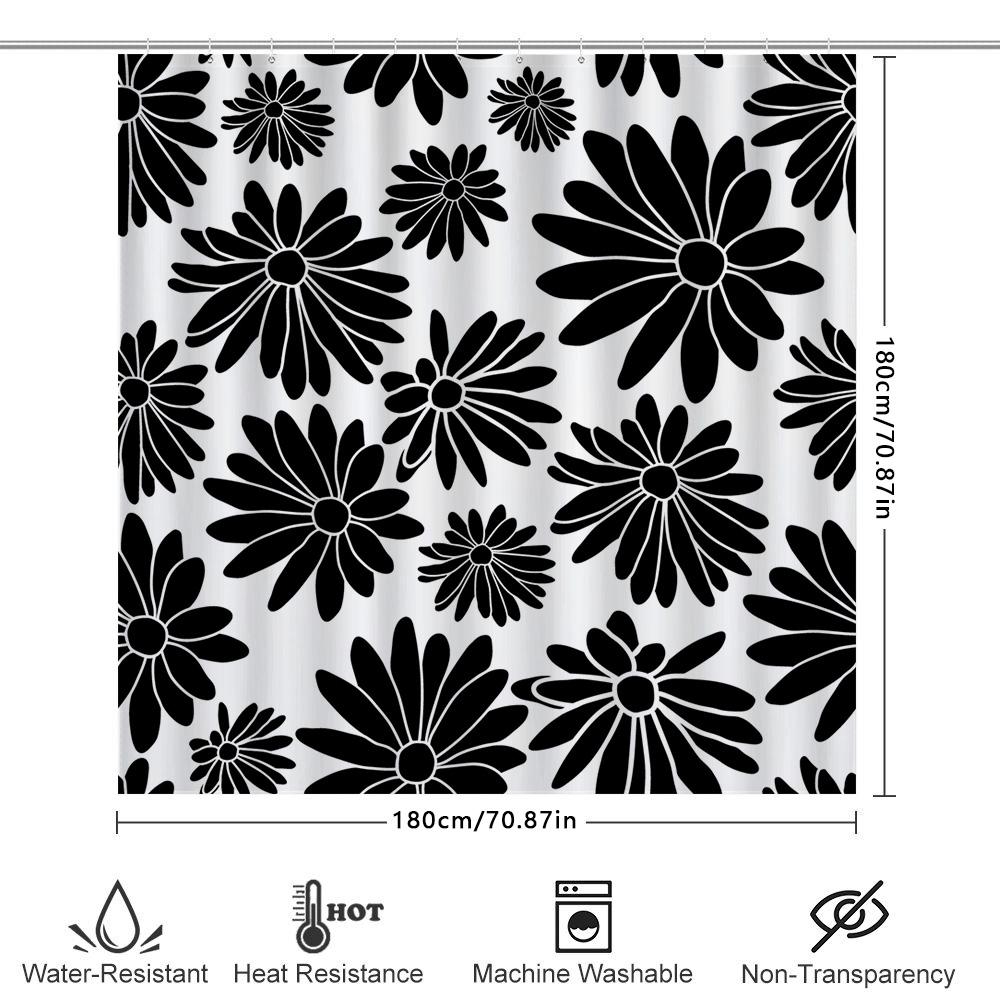 Black White Floral Shower Curtain Bathroom Decor Waterproof Fabric With Hooks Set For Bathtub Or Tub Perfect Gift Idea