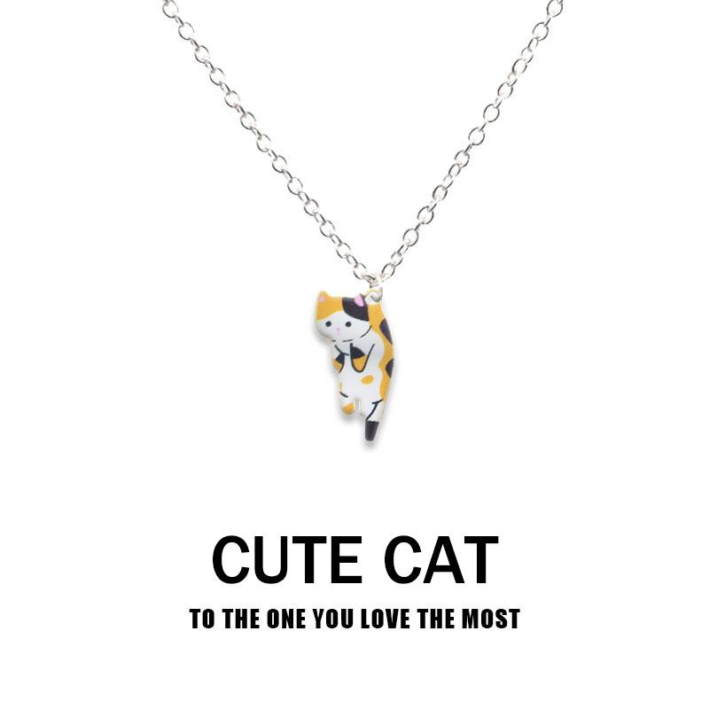 Cute Cartoon Cat Pendant Necklace For Women Metal Chain Choker Couple Friendship Party Jewelry Gift