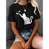 European Size Cat Print Pure Short-Sleeved Casual T-Shirt