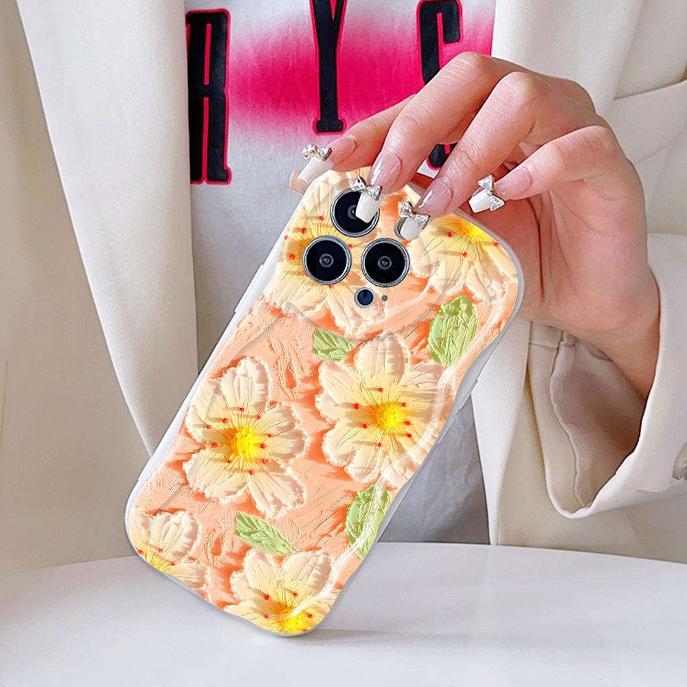 Kreslený vzor krémová textúra puzdro vlnitý okraj mäkký silikónový obal puzdro na telefón pre iPhone Samsung Huawei Honor Xiaomi Redmi Infinix Tecno