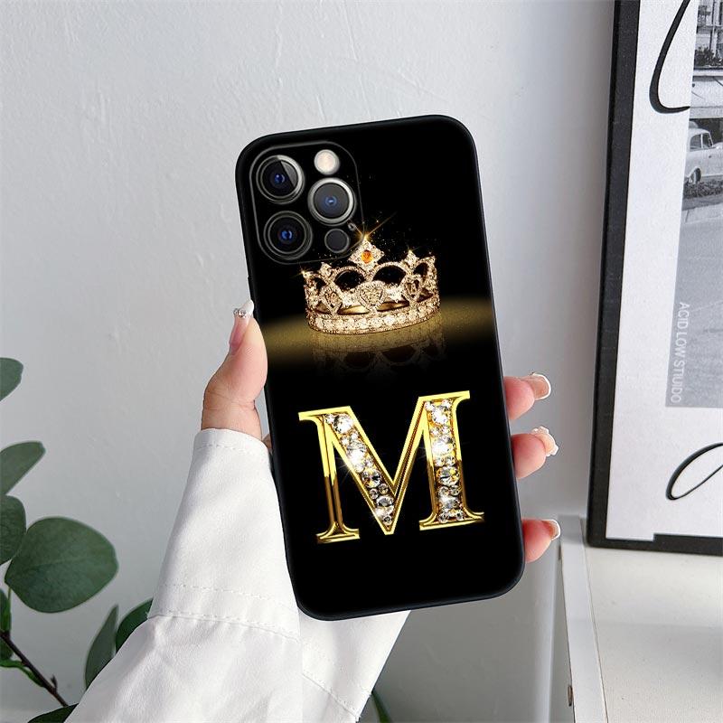 Initial E M J F K L H I Letter Phone Case for iPhone 11 15 16 Pro Max Case Coque 14 Plus 13 Pro 12 11 X XS 16 7 8 TPU Soft Cover